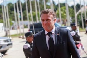 Le président français Emmanuel Macron au sommet de la Commission de l&#039;Océan Indien à Ivato
