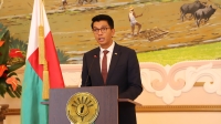 Le président Andry Rajoelina devant la presse le 25 avril 2022.