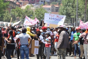 Des partisans du pr&eacute;sident Andry Rajoelina sont descendus dans la rue samedi