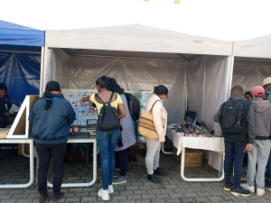Une foule de jeunes lors de l&#039;exposition vente de pierres précieuses au Mining Business Center.