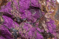 Pierre minérale macro purpureus purpurite pourpre dans la race un fond blanc