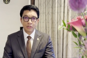 Le pr&eacute;sident Andry Rajoelina lors de son intervention sur la chaine nationale.