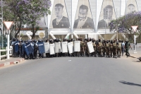 Le dispositif des forces de l'ordre lors d'un manifestation à Mahamasina.