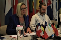 L'ambassadrice de l'Union européenne Isabelle Delattre Burger lors de la conférence de presse.