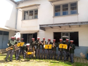 Les musiciens de la fanfare du gouvernement lors d&#039;une petite démonstration à la maison des archives Tsaralalana.