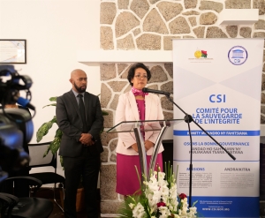 La présidente de la Comité pour le sauvegarde de l&#039;intégrité Sahondra RABENARIVO lors de la présentation du rapport d’activité 2022 à Antaninarenina, Antananarivo 